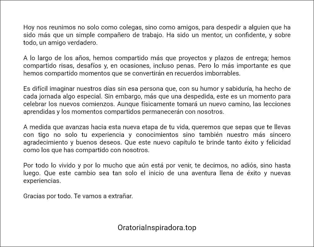 el mejor Discurso de despedida a un compañero de trabajo