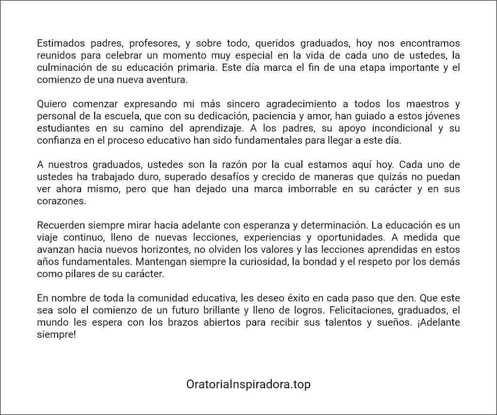 como elaborar un Discurso de graduación de primaria corto