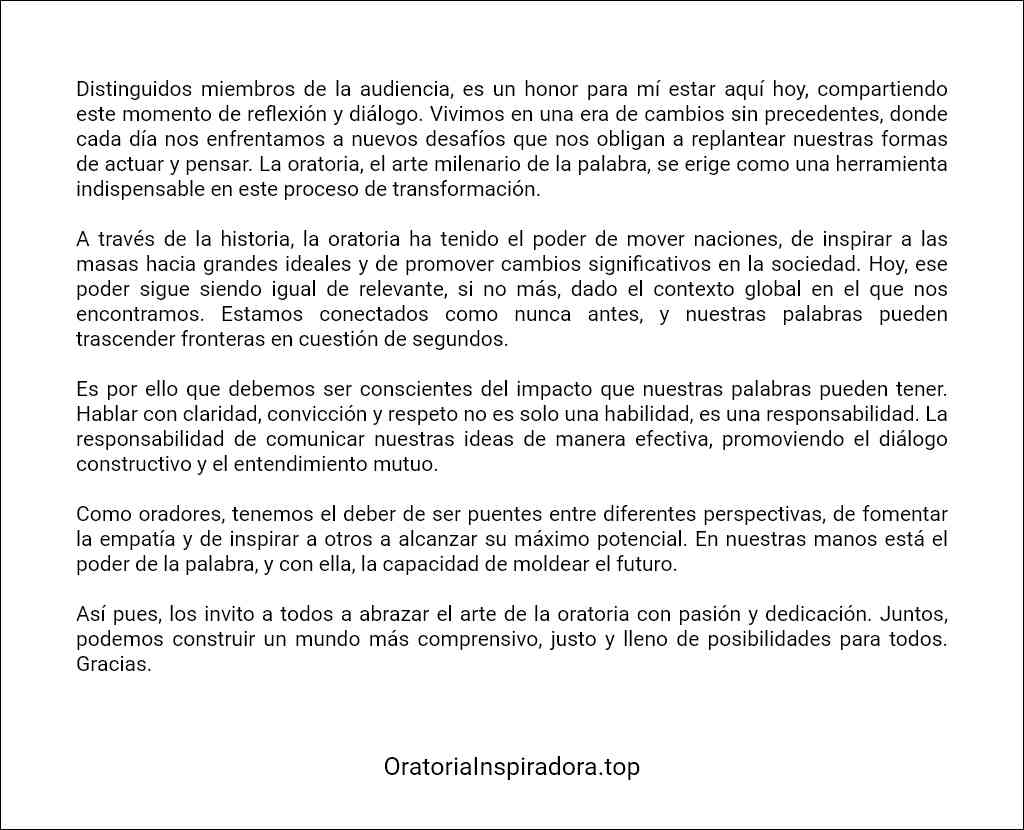 formato recomendado para un Discursos de oratoria 