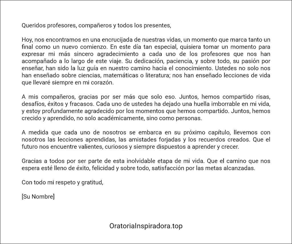 el mejor Discurso de agradecimiento a profesores y compañeros