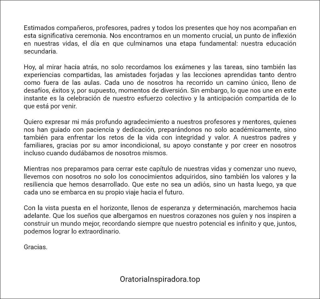 Discurso de egresados de secundaria ejemplo