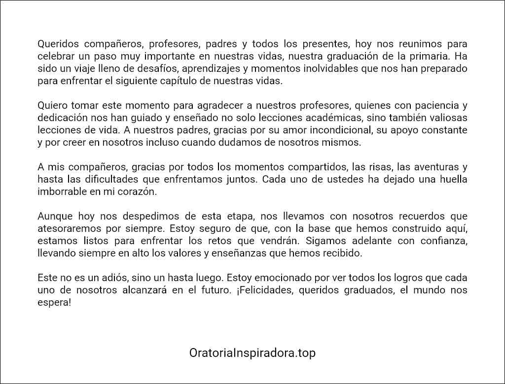 como redactar un Discurso de despedida de graduacion primaria 