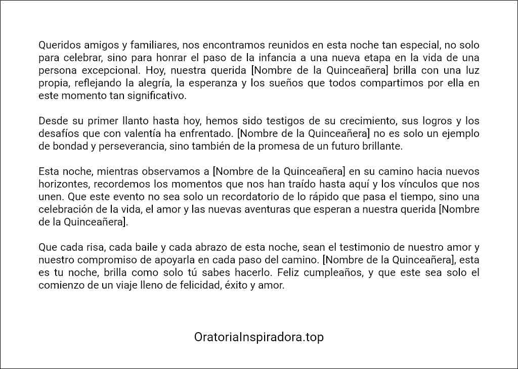 modelo de Discurso presentacion de quinceañera